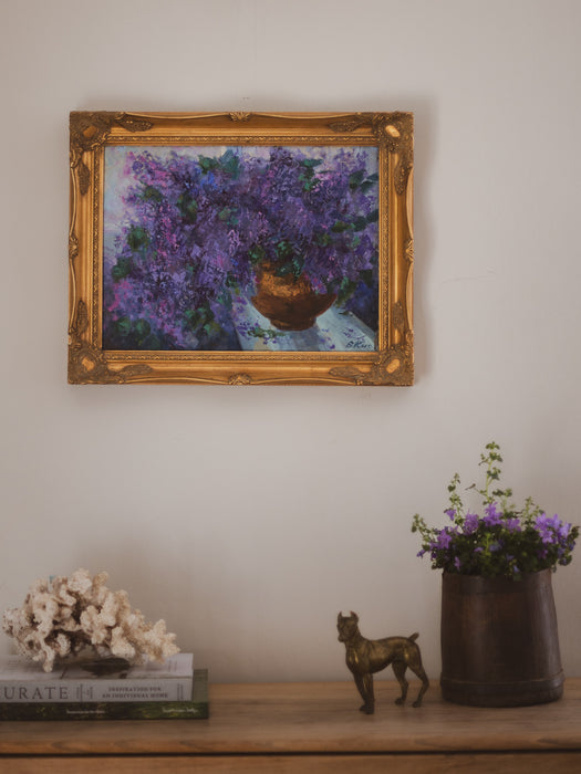 Vintage Original Oil Painting "Lilac" by Vladimir Kisilyov - Framed Floral Still Life