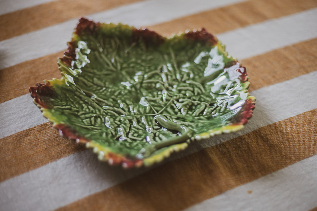 Set of Four Vintage Bordallo Pinheiro Maple Leaf Plates - Portugal, Majolica Glaze