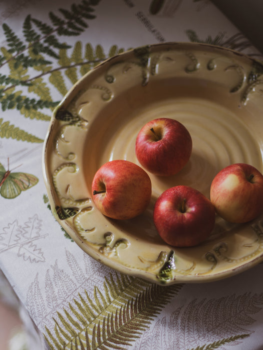 Vintage French Buttermilk Yellow Earthenware Centrepiece Plate with Relief Rim