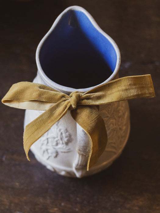 Antique Victorian Salt-Glazed Jug with Cornflower Glazed Interior