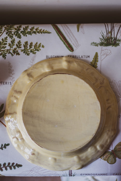 Vintage French Buttermilk Yellow Earthenware Centrepiece Plate with Relief Rim