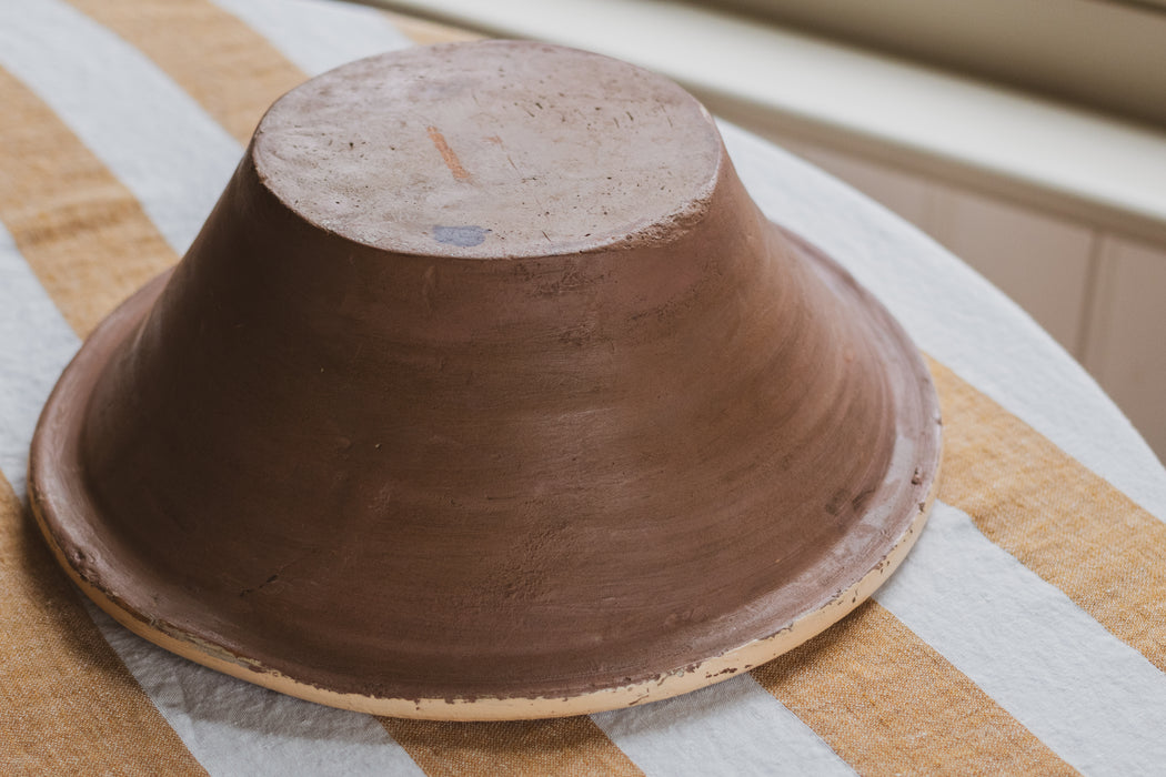 Antique English Farmhouse Terracotta Painted Plaster Pink Dairy Bowl / Pancheon