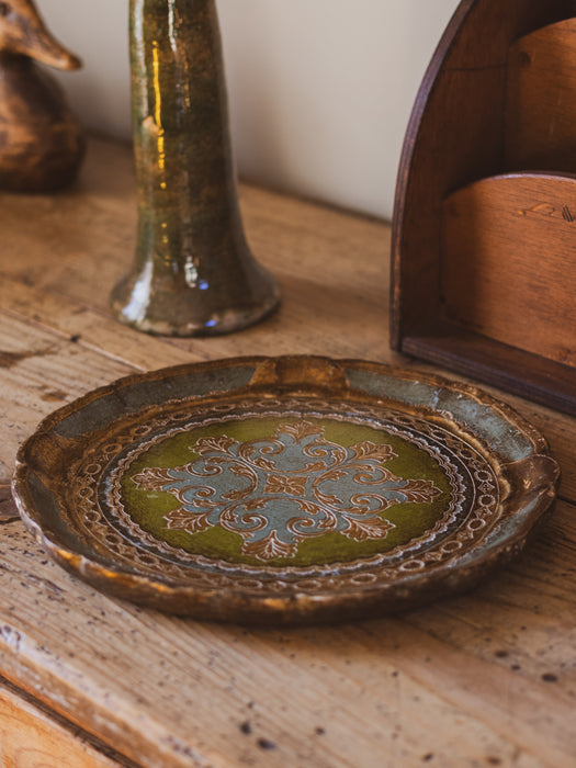 Vintage Italian Papier Mâché Tray by Vero Legno - Gold, Green & Blue