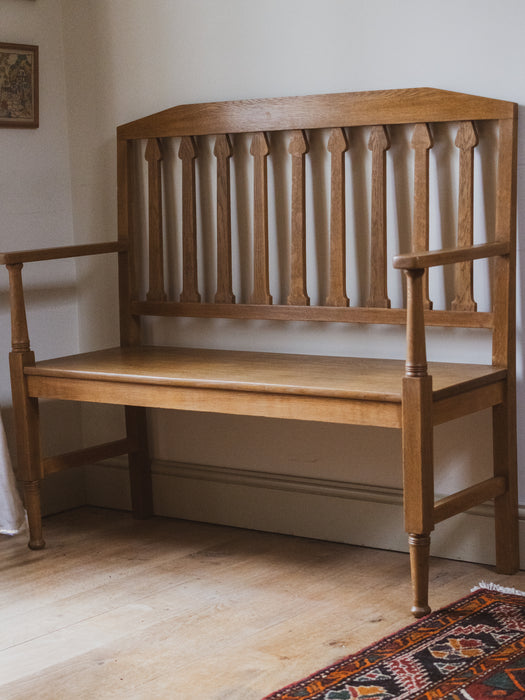 Antique English Arts & Crafts Oak Bench