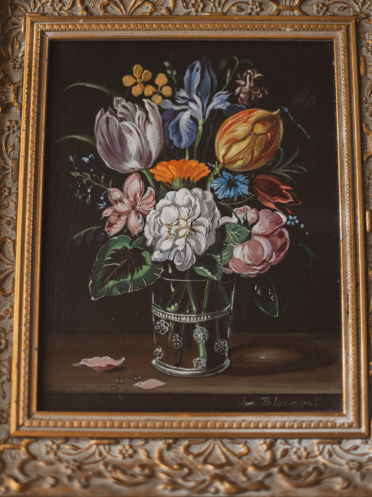 Vintage Floral Still Life Oil Painting by Frederick Van Bloemart (b.1919) - Ornate Gilt Framed Wall Art