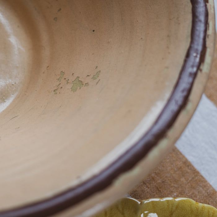 Antique English Farmhouse Terracotta Painted Plaster Pink Dairy Bowl / Pancheon