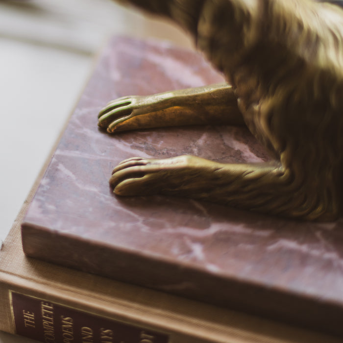 A 19th Century Gilt Bronze Study of a Reclining Labrador Dog on a Rouge Marble Base