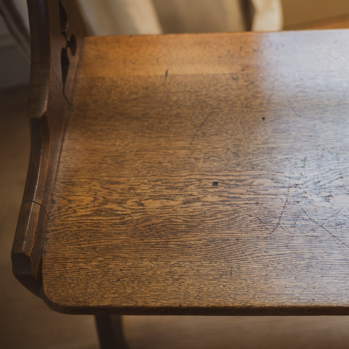 Small Early 20th Century Arts & Crafts Oak Hall Bench - Gothic Revival Window Seat c. 1900-1920