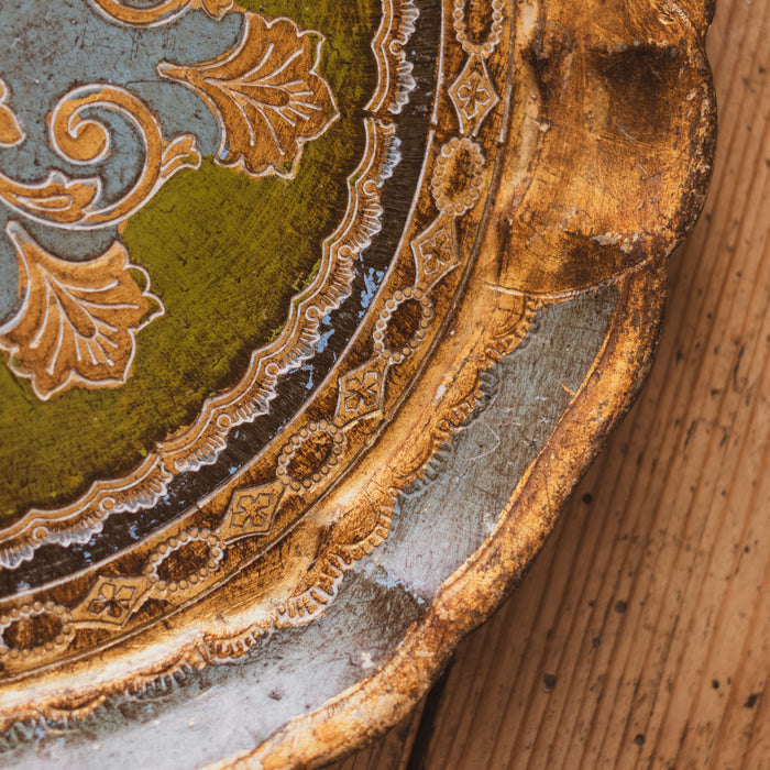 Vintage Italian Papier Mâché Tray by Vero Legno - Gold, Green & Blue