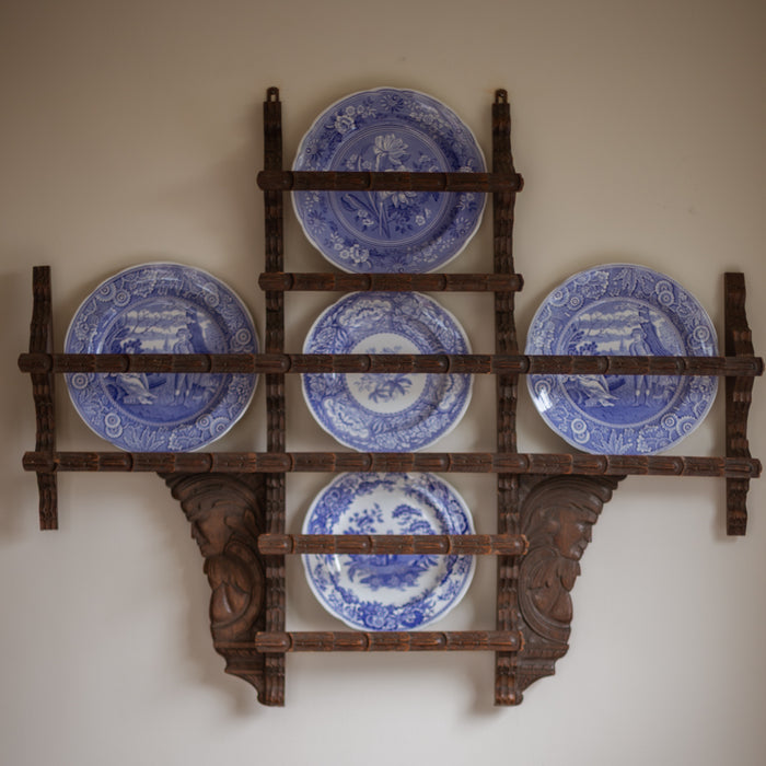 Antique Hand-Carved Delft Wall Rack / Plate Rack