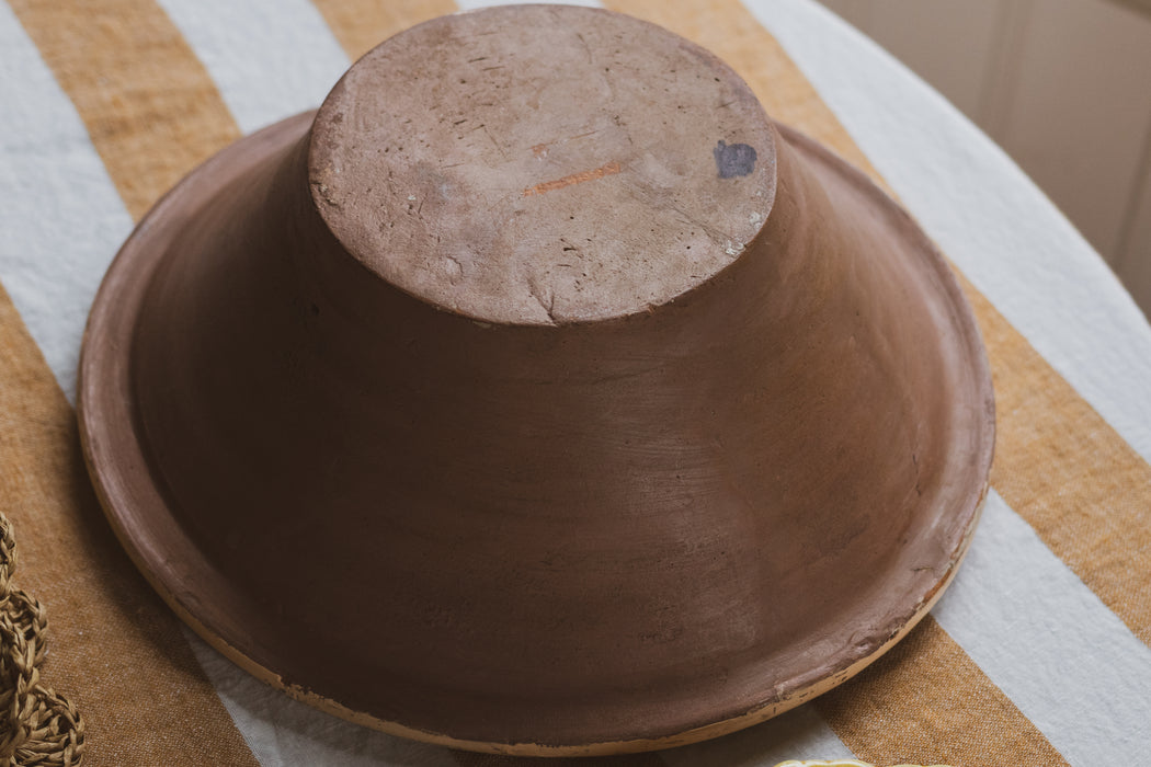 Antique English Farmhouse Terracotta Painted Plaster Pink Dairy Bowl / Pancheon