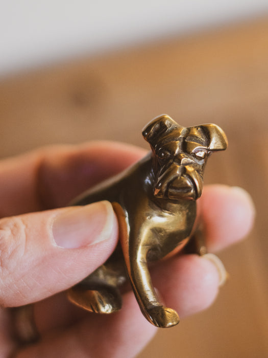 Small Vintage Solid Brass Boxer Dog