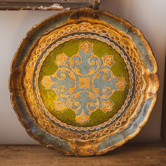 Vintage Italian Papier Mâché Tray by Vero Legno - Gold, Green & Blue
