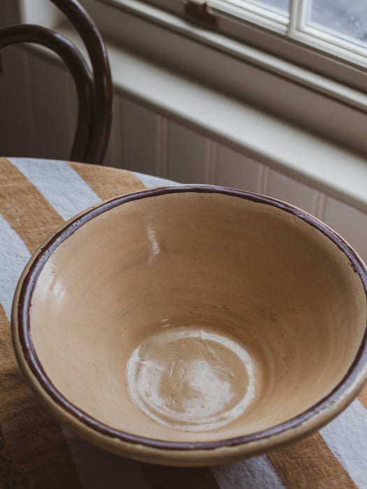 Antique English Farmhouse Terracotta Painted Plaster Pink Dairy Bowl / Pancheon