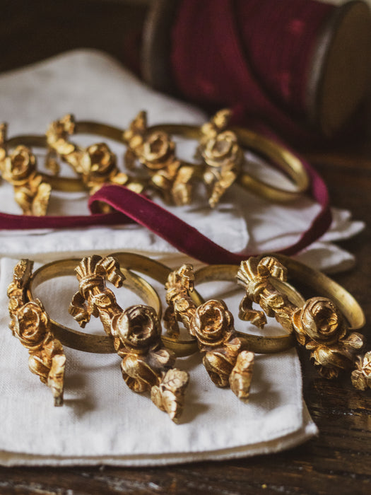 Vintage French Brass Ornate Napkin Rings - Set of 8