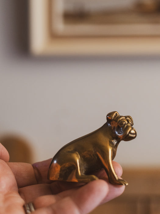 Small Vintage Solid Brass Boxer Dog