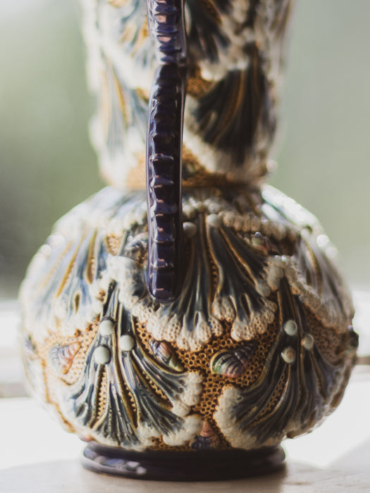 19th Century Gerbing & Stephan Majolica Shell & Sea Fan Vase | Antique Pottery