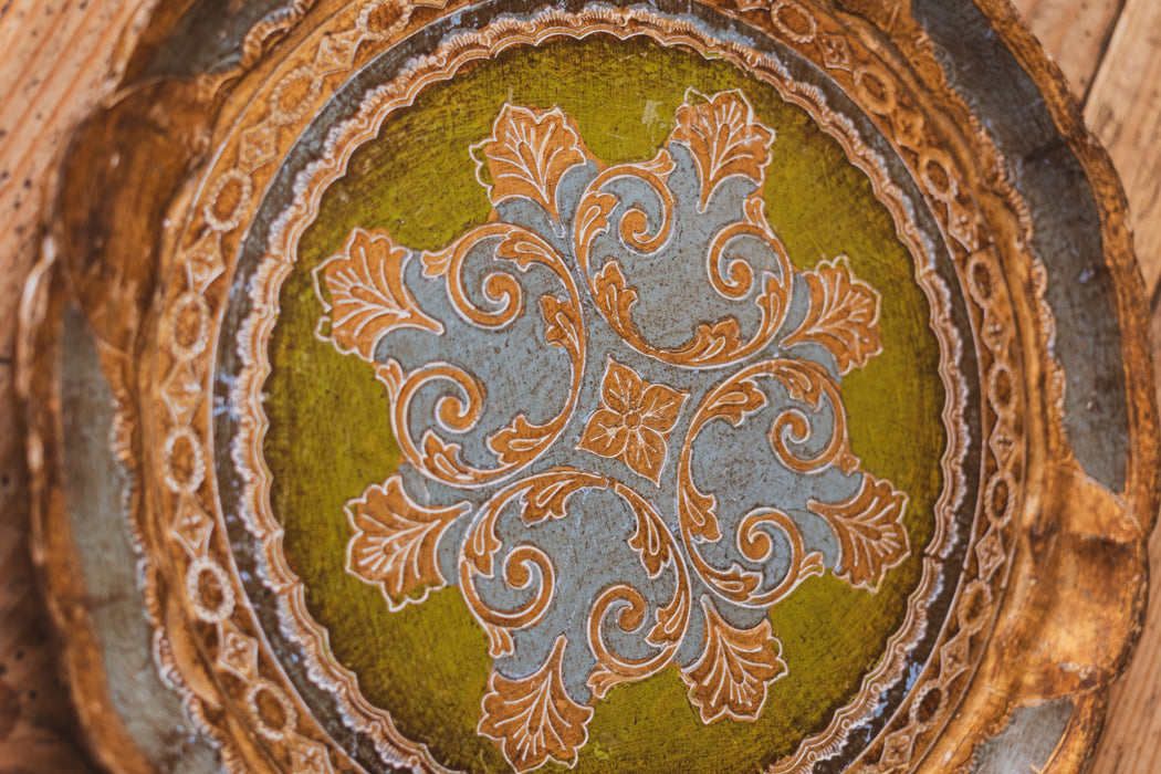 Vintage Italian Papier Mâché Tray by Vero Legno - Gold, Green & Blue