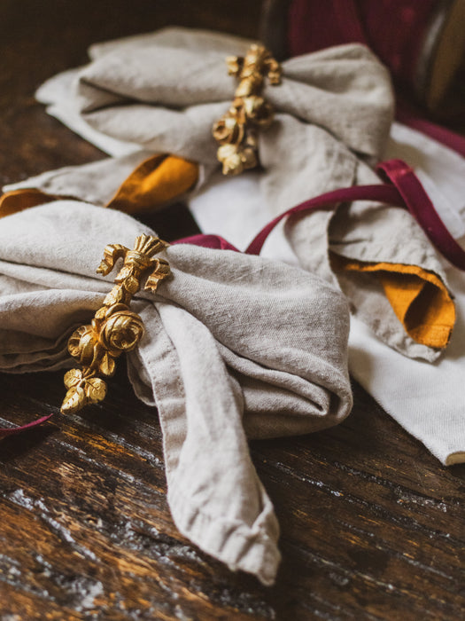 Vintage French Brass Ornate Napkin Rings - Set of 8