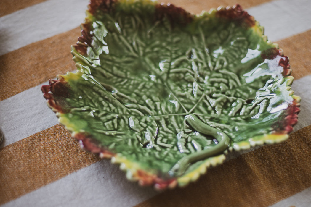 Set of Four Vintage Bordallo Pinheiro Maple Leaf Plates - Portugal, Majolica Glaze