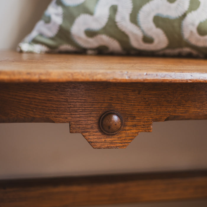 Small Early 20th Century Arts & Crafts Oak Hall Bench - Gothic Revival Window Seat c. 1900-1920
