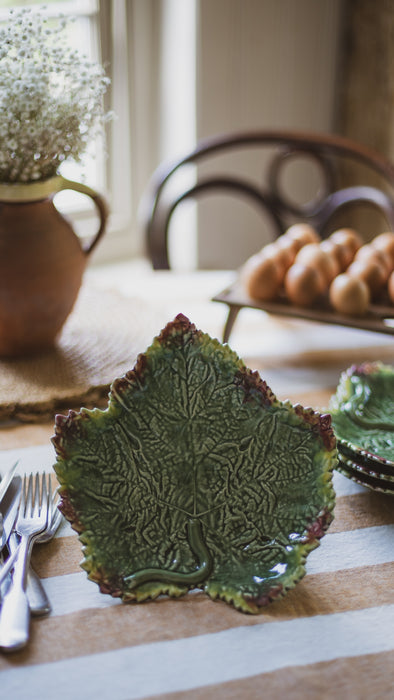 Set of Four Vintage Bordallo Pinheiro Maple Leaf Plates - Portugal, Majolica Glaze