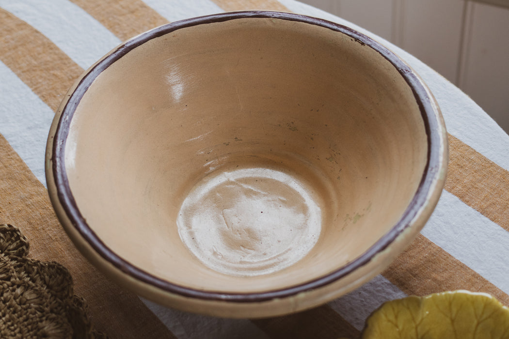 Antique English Farmhouse Terracotta Painted Plaster Pink Dairy Bowl / Pancheon