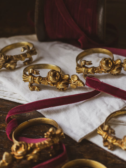 Vintage French Brass Ornate Napkin Rings - Set of 8