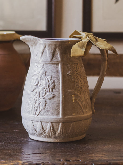 Antique Victorian Salt-Glazed Jug with Cornflower Glazed Interior