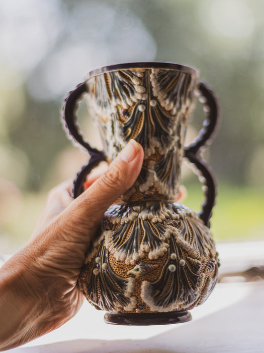 19th Century Gerbing & Stephan Majolica Shell & Sea Fan Vase | Antique Pottery