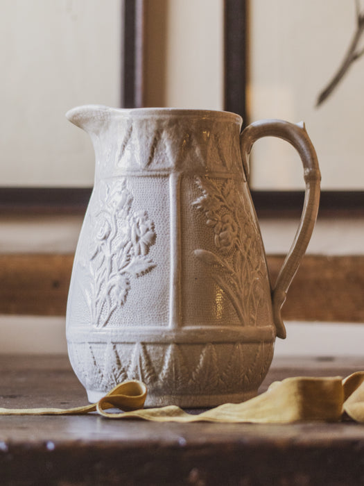 Antique Victorian Salt-Glazed Jug with Cornflower Glazed Interior