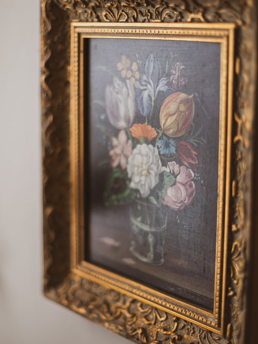 Vintage Floral Still Life Oil Painting by Frederick Van Bloemart (b.1919) - Ornate Gilt Framed Wall Art