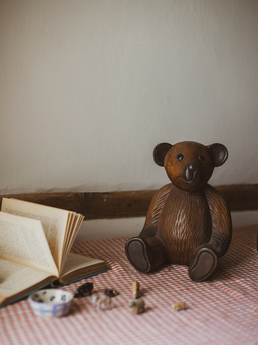 Vintage Folk Art Wooden Bear - Hand-carved, Seated