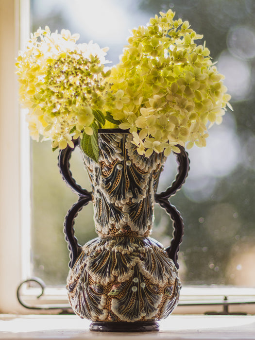 19th Century Gerbing & Stephan Majolica Shell & Sea Fan Vase | Antique Pottery