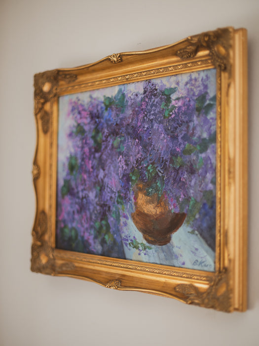 Vintage Original Oil Painting "Lilac" by Vladimir Kisilyov - Framed Floral Still Life