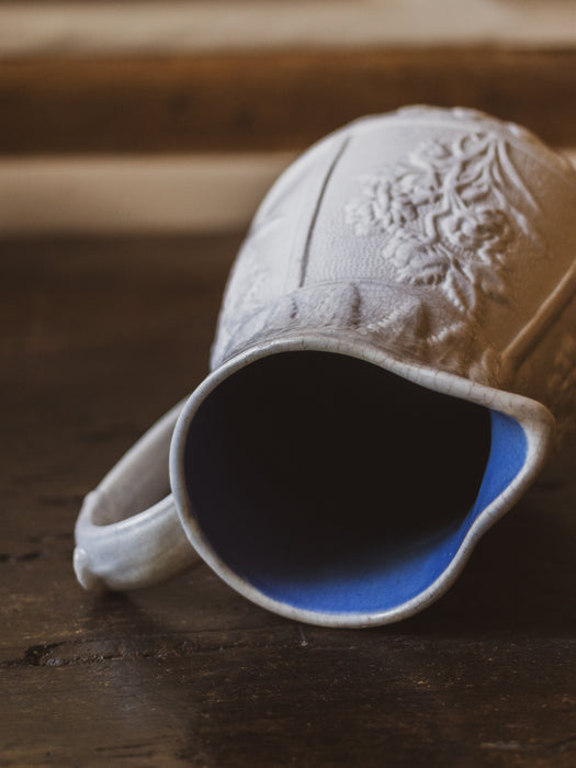 Antique Victorian Salt-Glazed Jug with Cornflower Glazed Interior