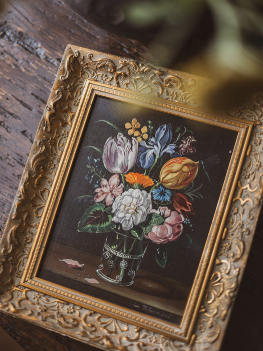 Vintage Floral Still Life Oil Painting by Frederick Van Bloemart (b.1919) - Ornate Gilt Framed Wall Art