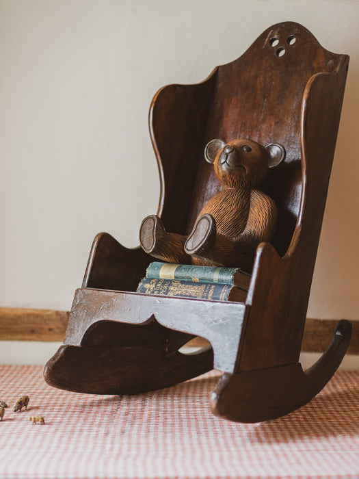 Vintage Folk Art Wooden Bear - Hand-carved, Seated