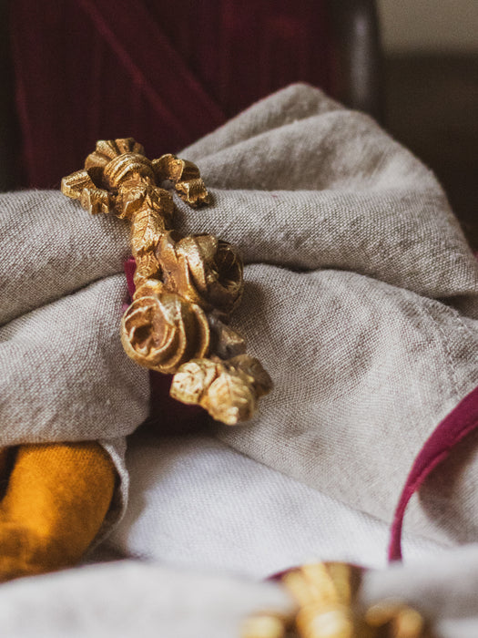 Vintage French Brass Ornate Napkin Rings - Set of 8
