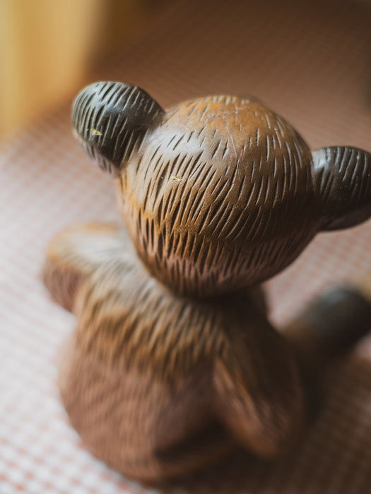 Vintage Folk Art Wooden Bear - Hand-carved, Seated
