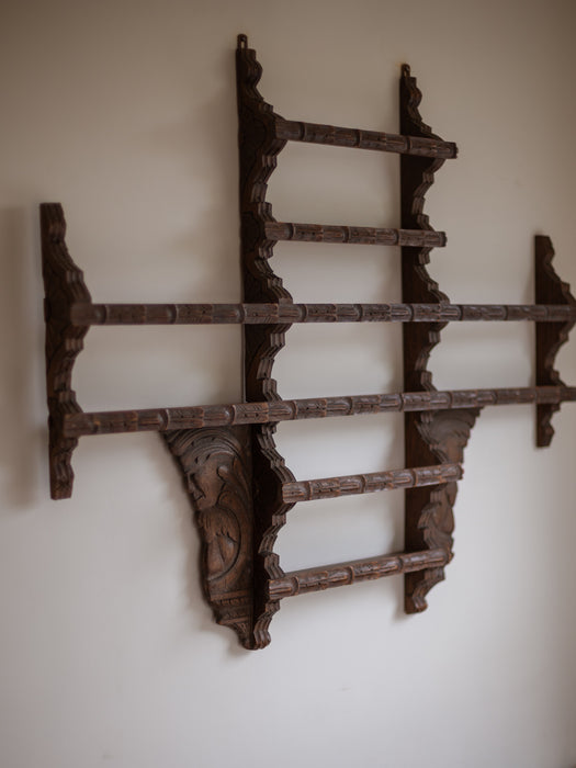 Antique Hand-Carved Delft Wall Rack / Plate Rack