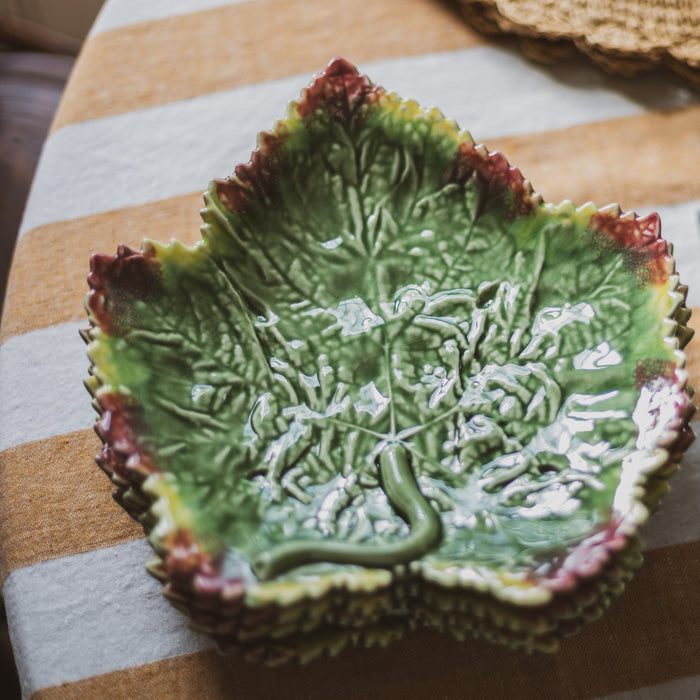 Set of Four Vintage Bordallo Pinheiro Maple Leaf Plates - Portugal, Majolica Glaze