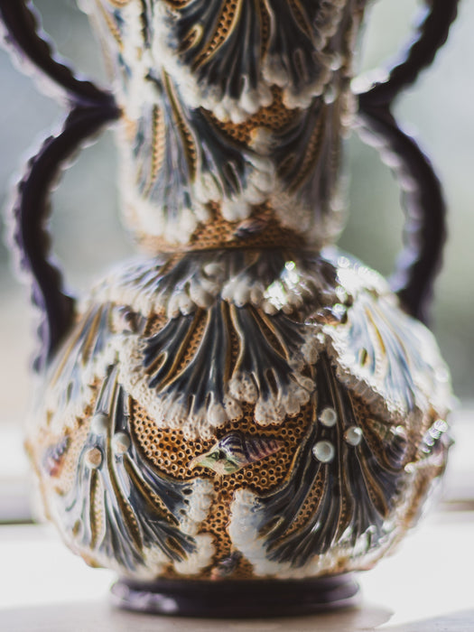19th Century Gerbing & Stephan Majolica Shell & Sea Fan Vase | Antique Pottery
