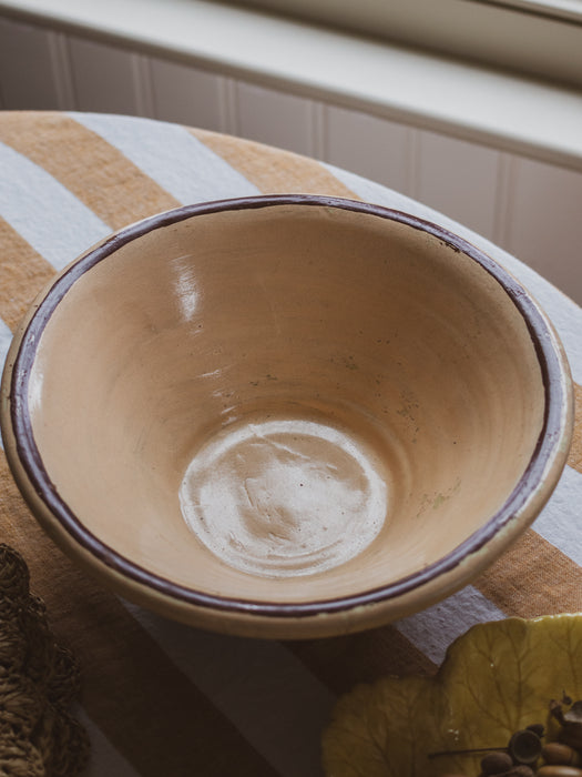 Antique English Farmhouse Terracotta Painted Plaster Pink Dairy Bowl / Pancheon