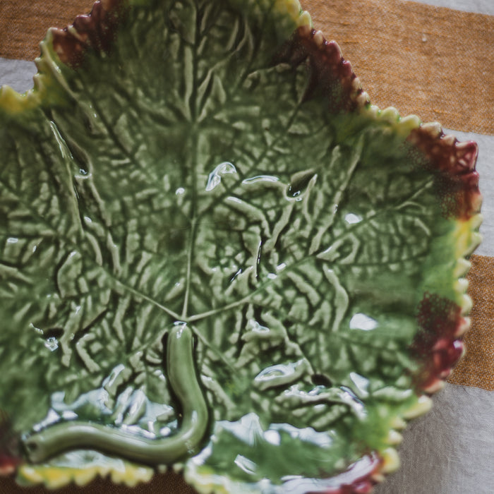 Set of Four Vintage Bordallo Pinheiro Maple Leaf Plates - Portugal, Majolica Glaze