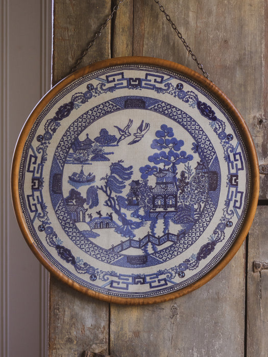 Vintage Hand-Embroidered “Willow Pattern” Framed Artwork