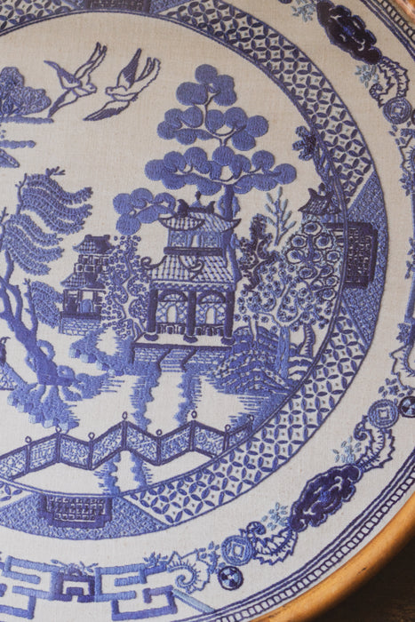 Vintage Hand-Embroidered “Willow Pattern” Framed Artwork