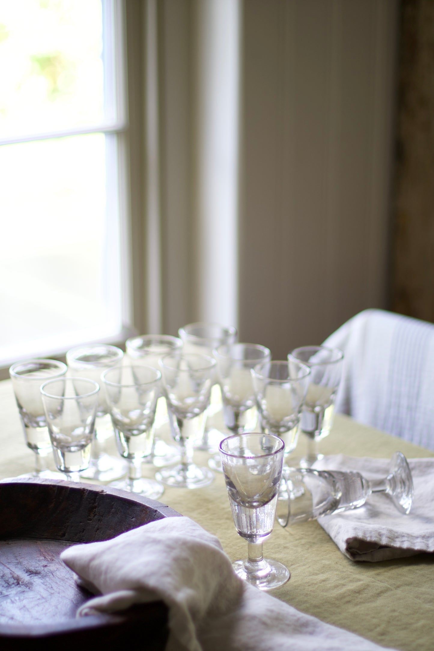 Set of 12 Early 19th Century French Hand Blown Absinthe Glasses