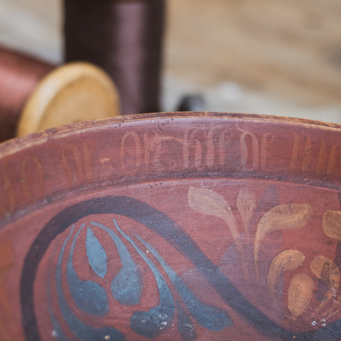 Antique Scandinavian Folk Art Wooden Marriage Bowl – Hand-Painted with Calligraphy