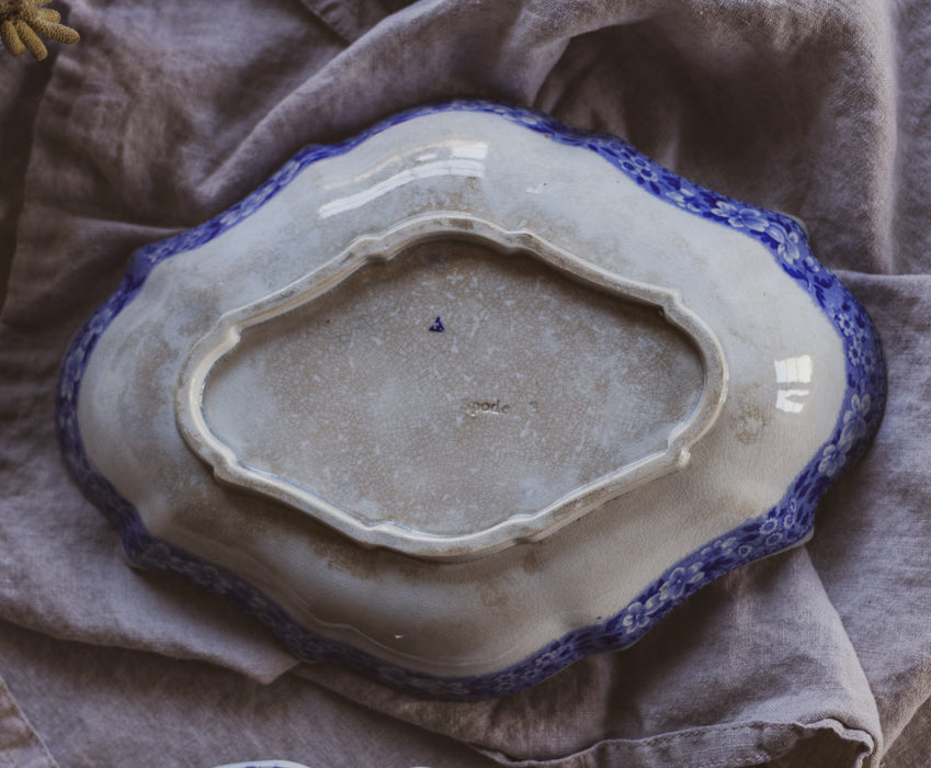 Antique 19th Century Spode Blue Transferware Scalloped Edge Serving Dish